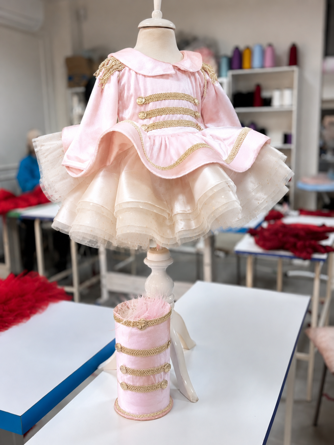 Pink satin girl holiday dress and hat