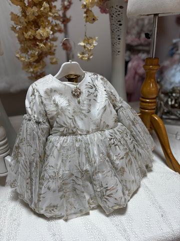 Gold cream puffy dress