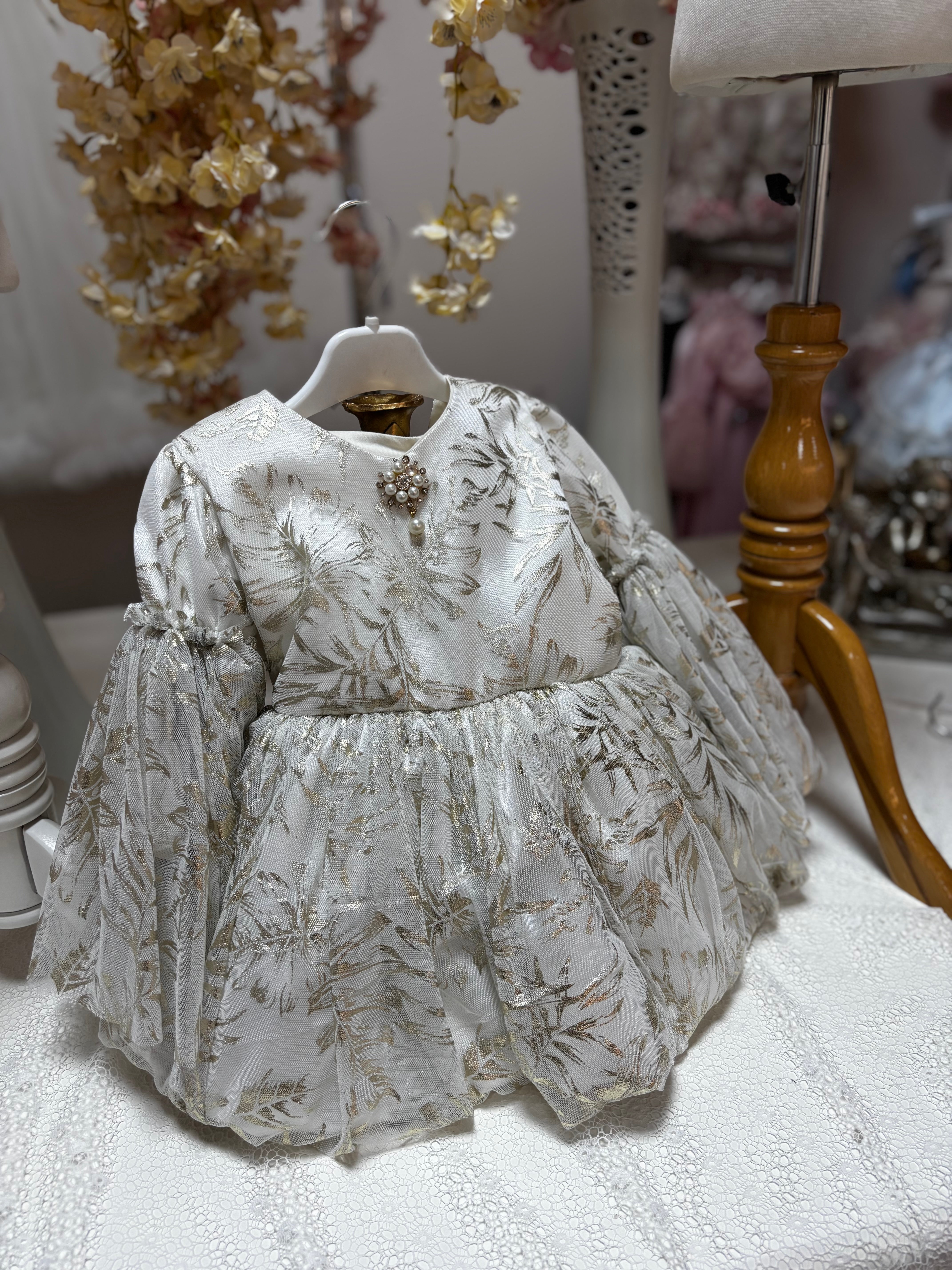 Gold cream puffy dress