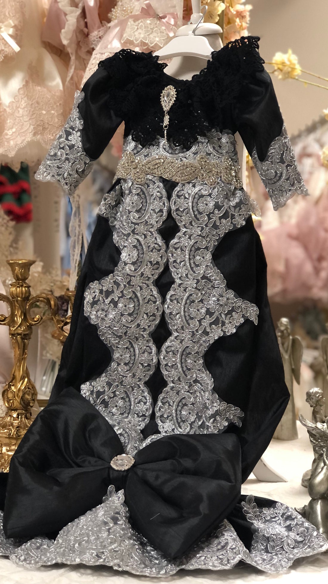 Black baby gown and bonnet