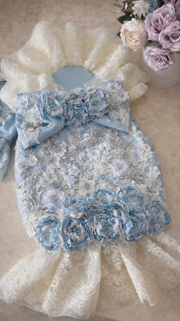 Light Blue Full Pearl flowers Baby Swaddle