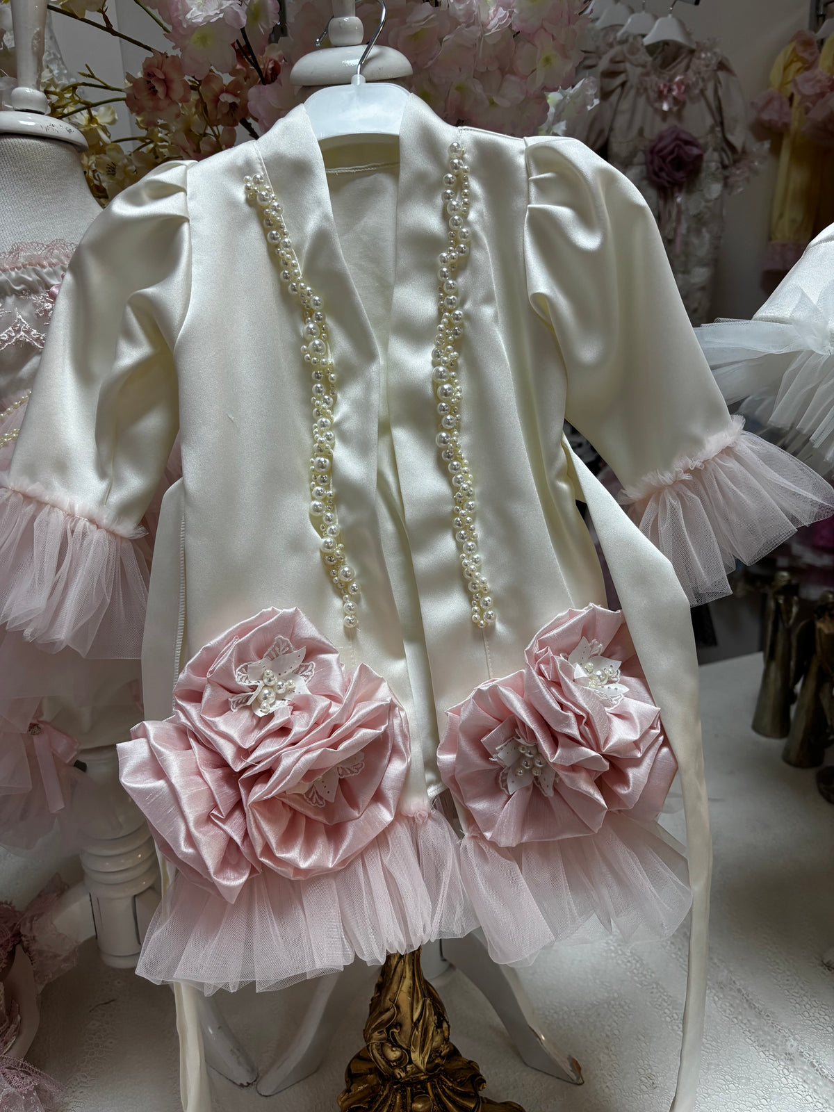 Baby girl robe cream satin fabric