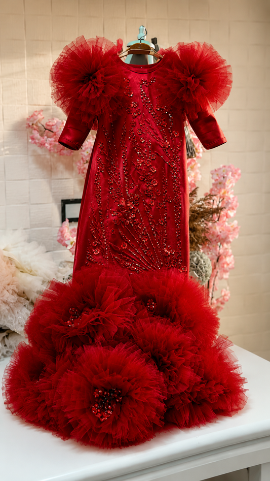 Red baby long gown and hair bow