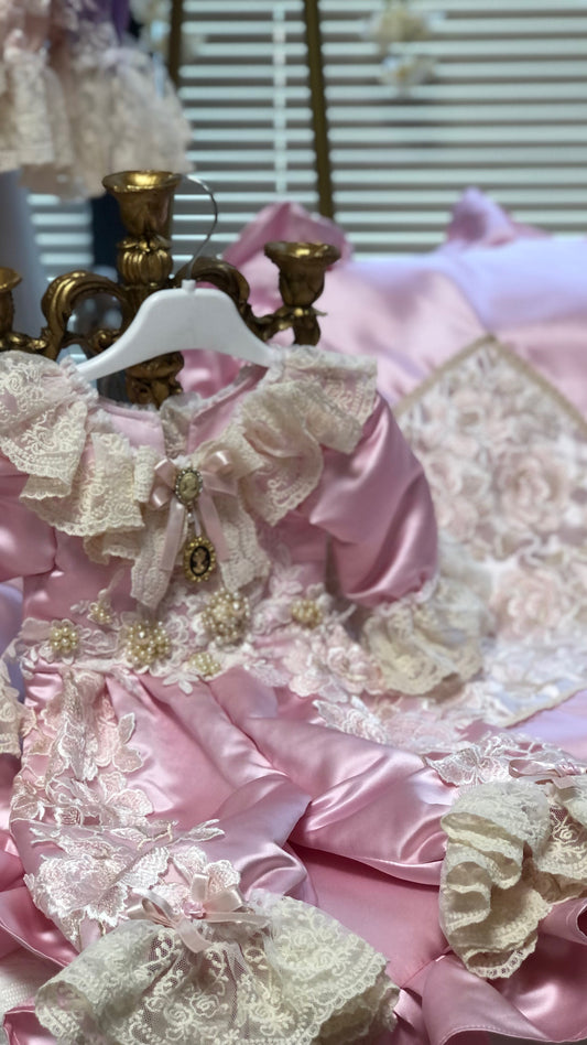 Pink baby jumpsuit blankent and bonnet