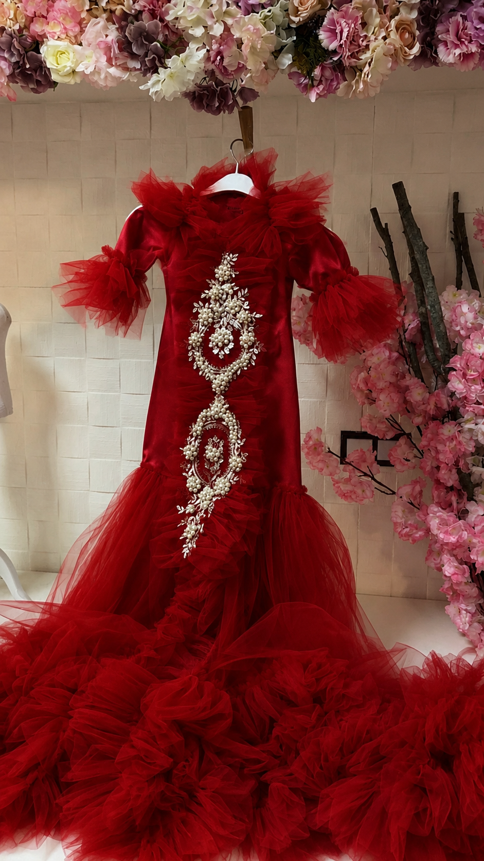 Red baby long gown And hair bow