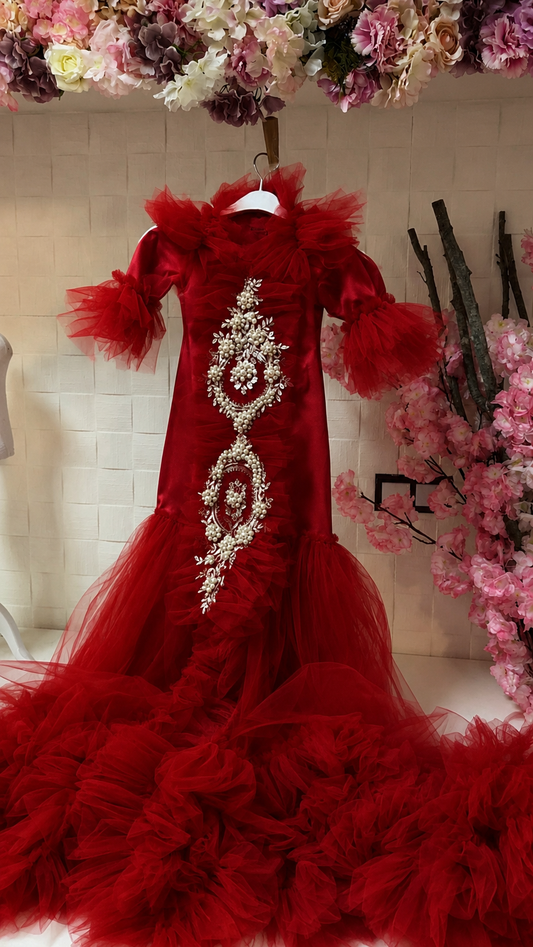 Red baby long gown And hair bow