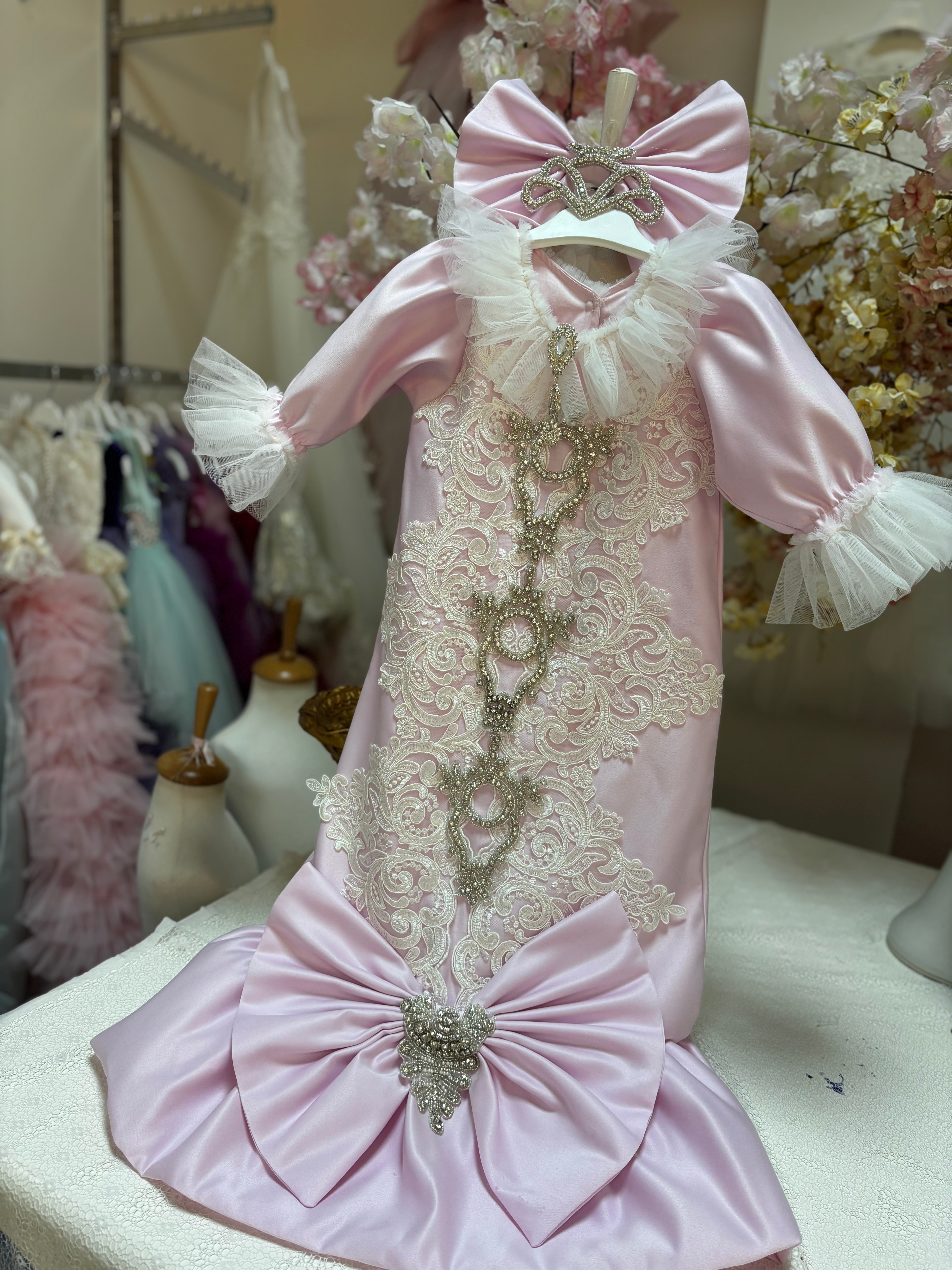 Pink baby gown and hair bow