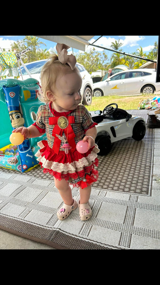 plaid red two pices set blouse and shorts