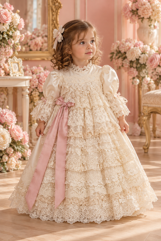Lace fabric long girl dress