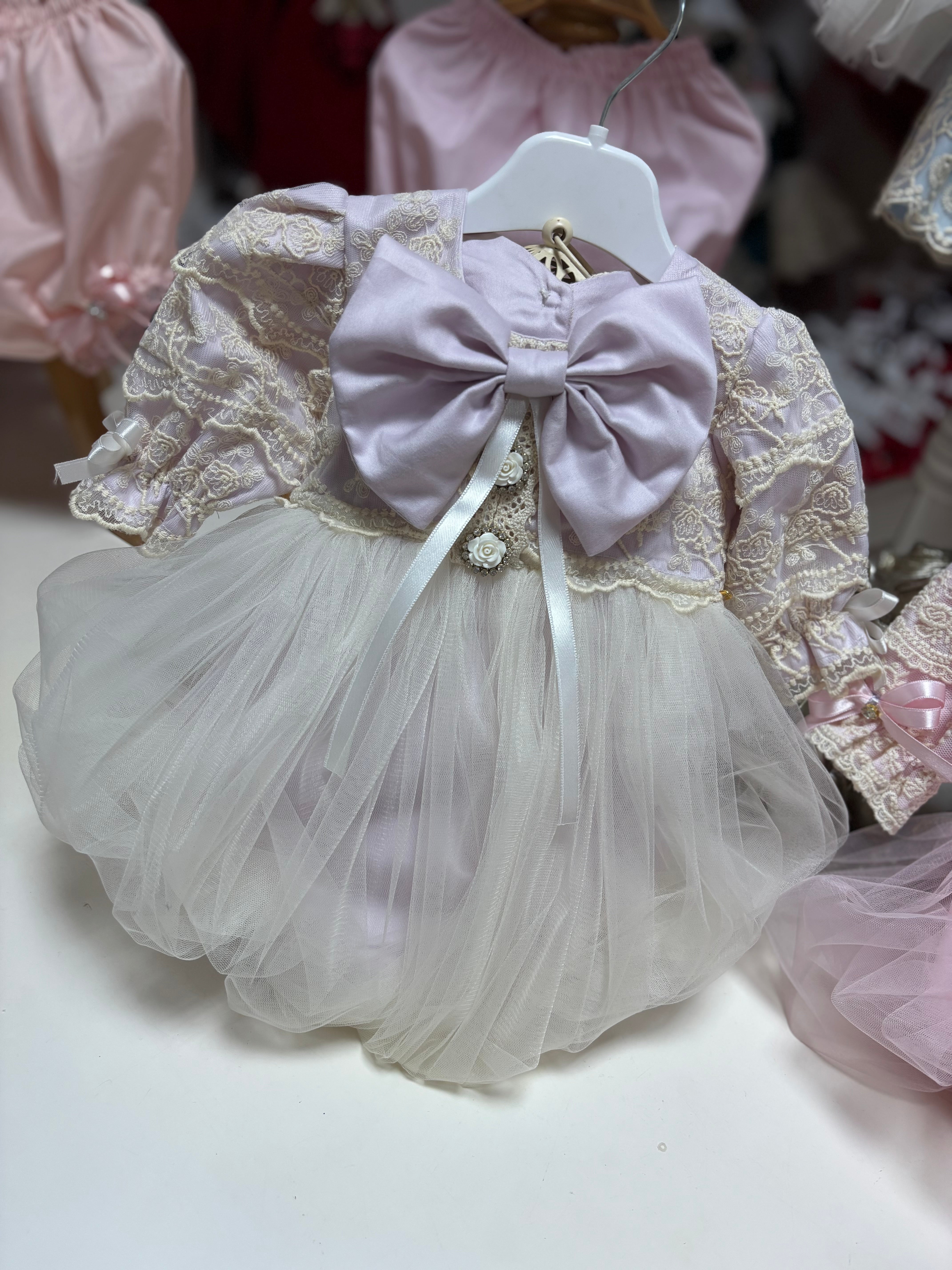 Lilac Baby And Toddler Girl Romper And Bonnet Coton Lace Fabric