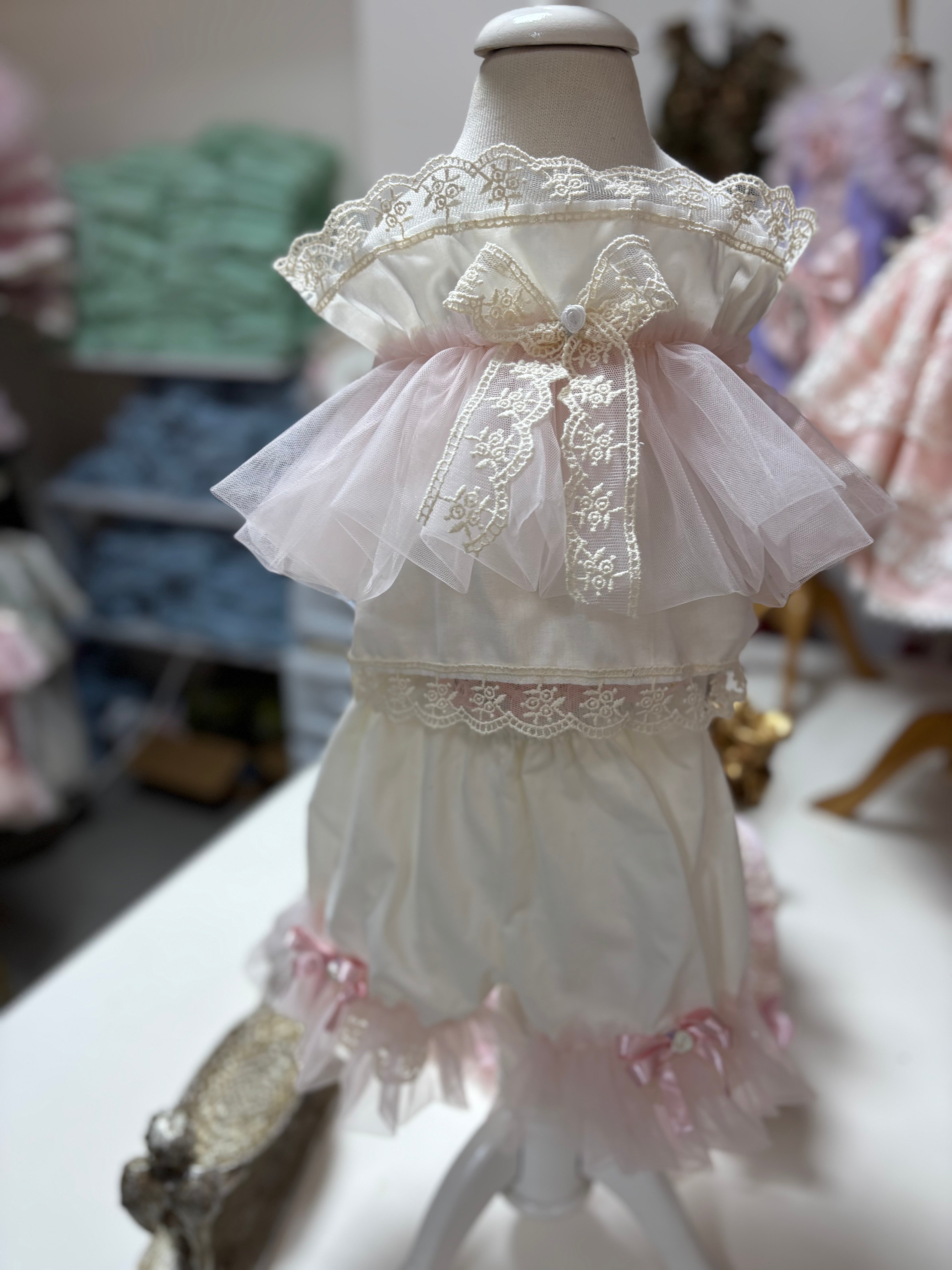Baby And Toddler Girl Pink Cream Teo Pieces Outfit