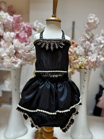 black silk fabric two pcs outfit