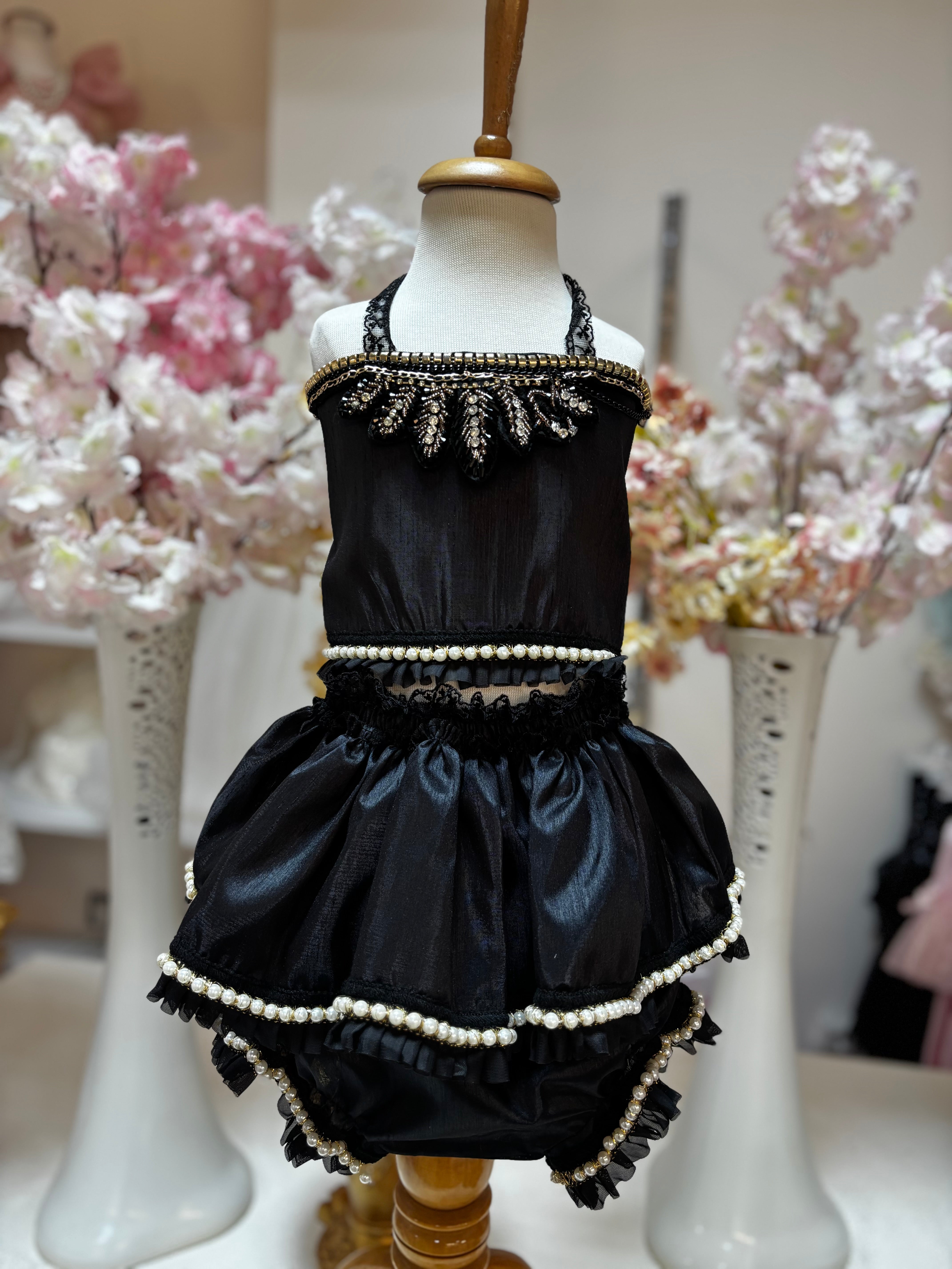 black silk fabric two pcs outfit