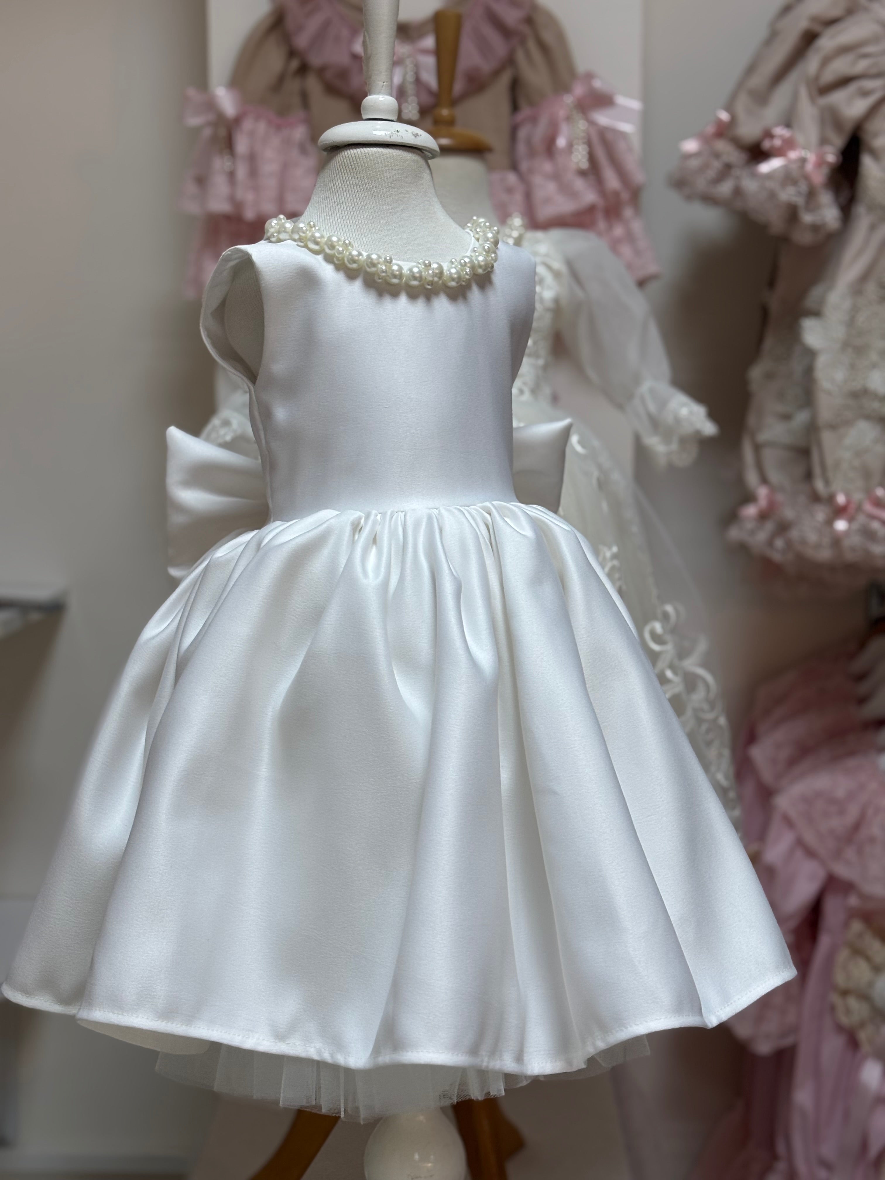 Cream satin fabric dress