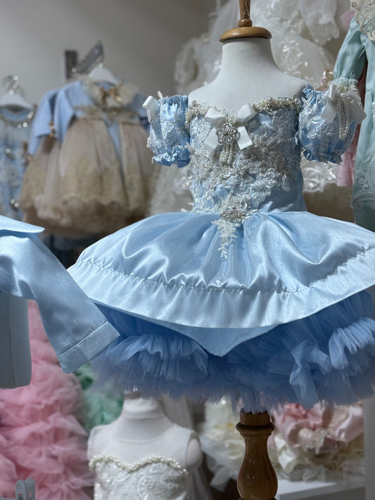 Blue silk fabric girl funny dress