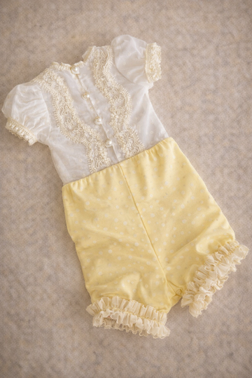 Ivory Yellow Baby Girl Vintage Romper And HairBow