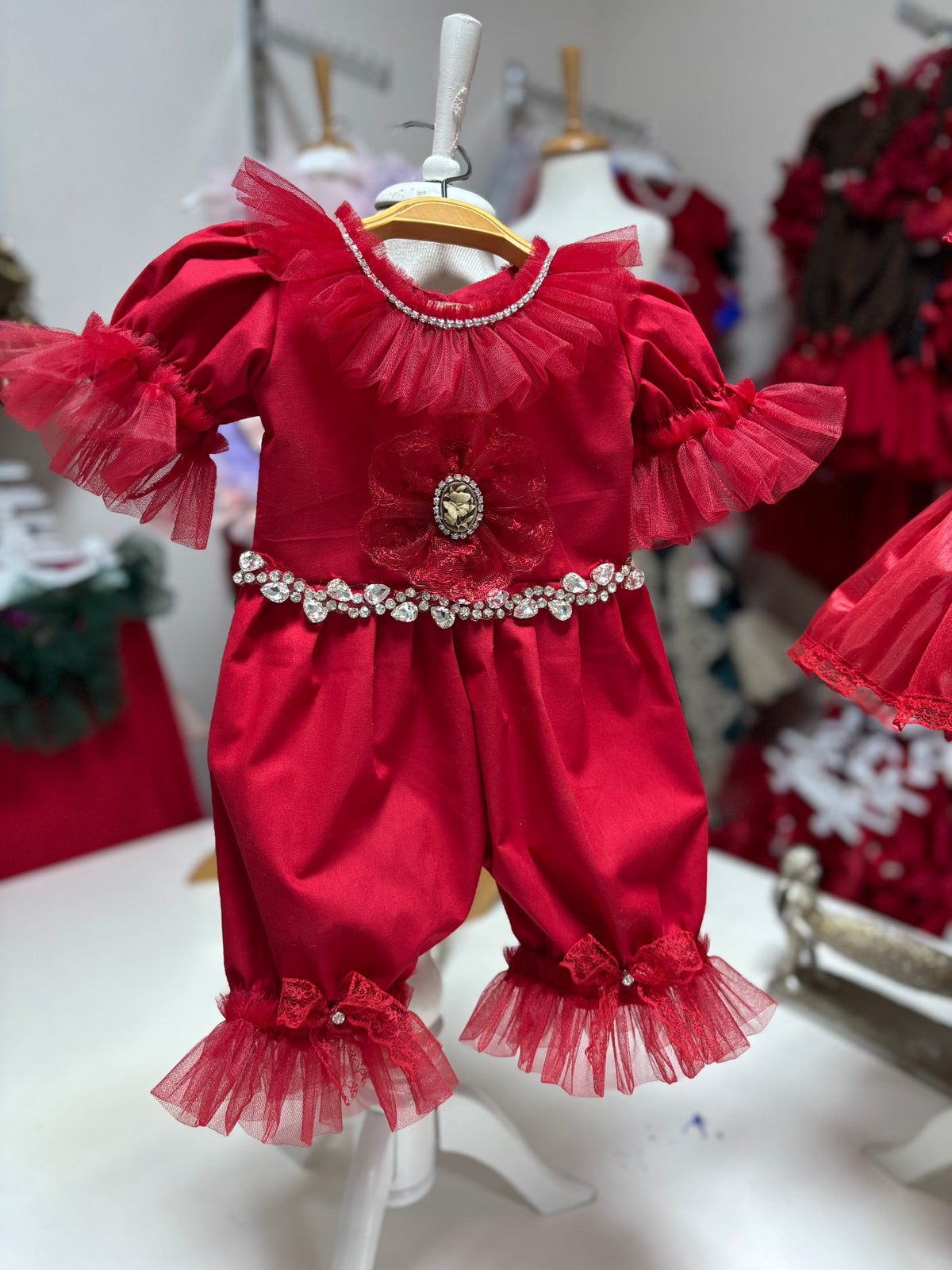 Red Coton Fabric Jumpsuit