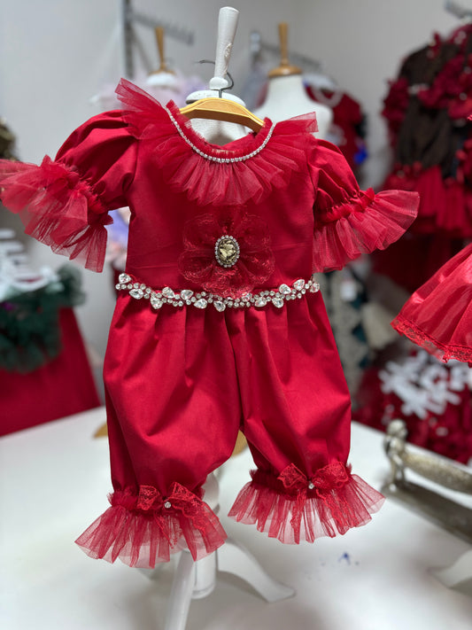 Red Coton Fabric Jumpsuit
