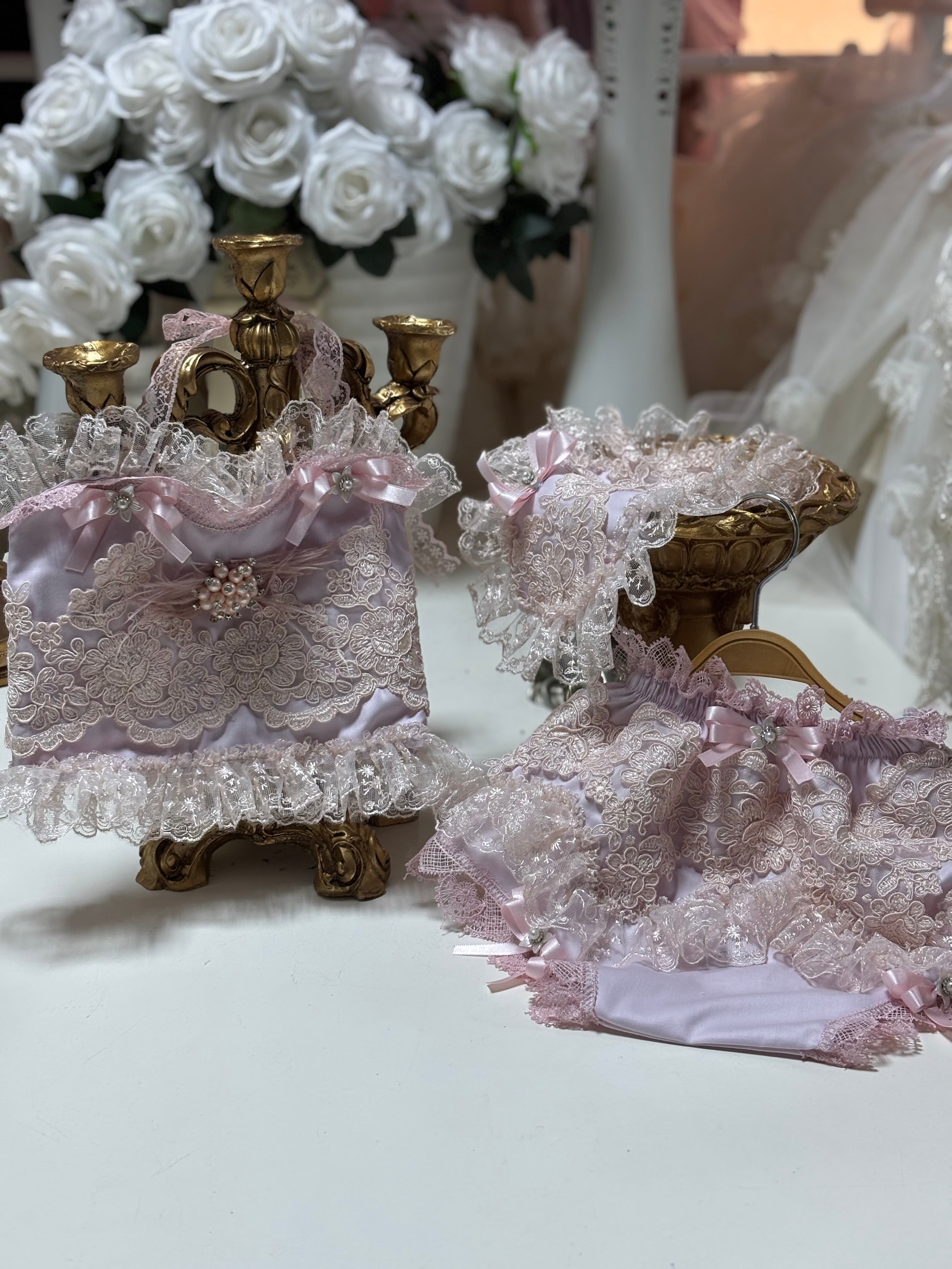 Lilac Baby girl coton lace fabric two pieces outfit and hair band