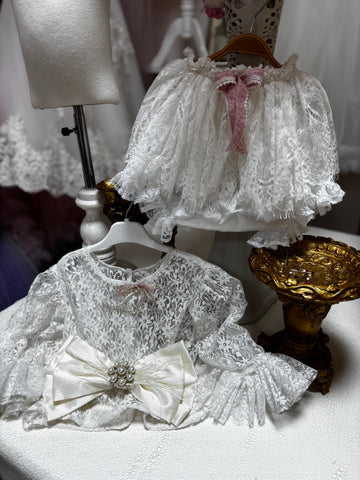 lace fabric girl two pieces outfıt 4t
