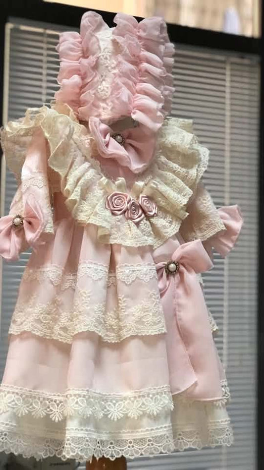 Light pink vintage dress and bonnet