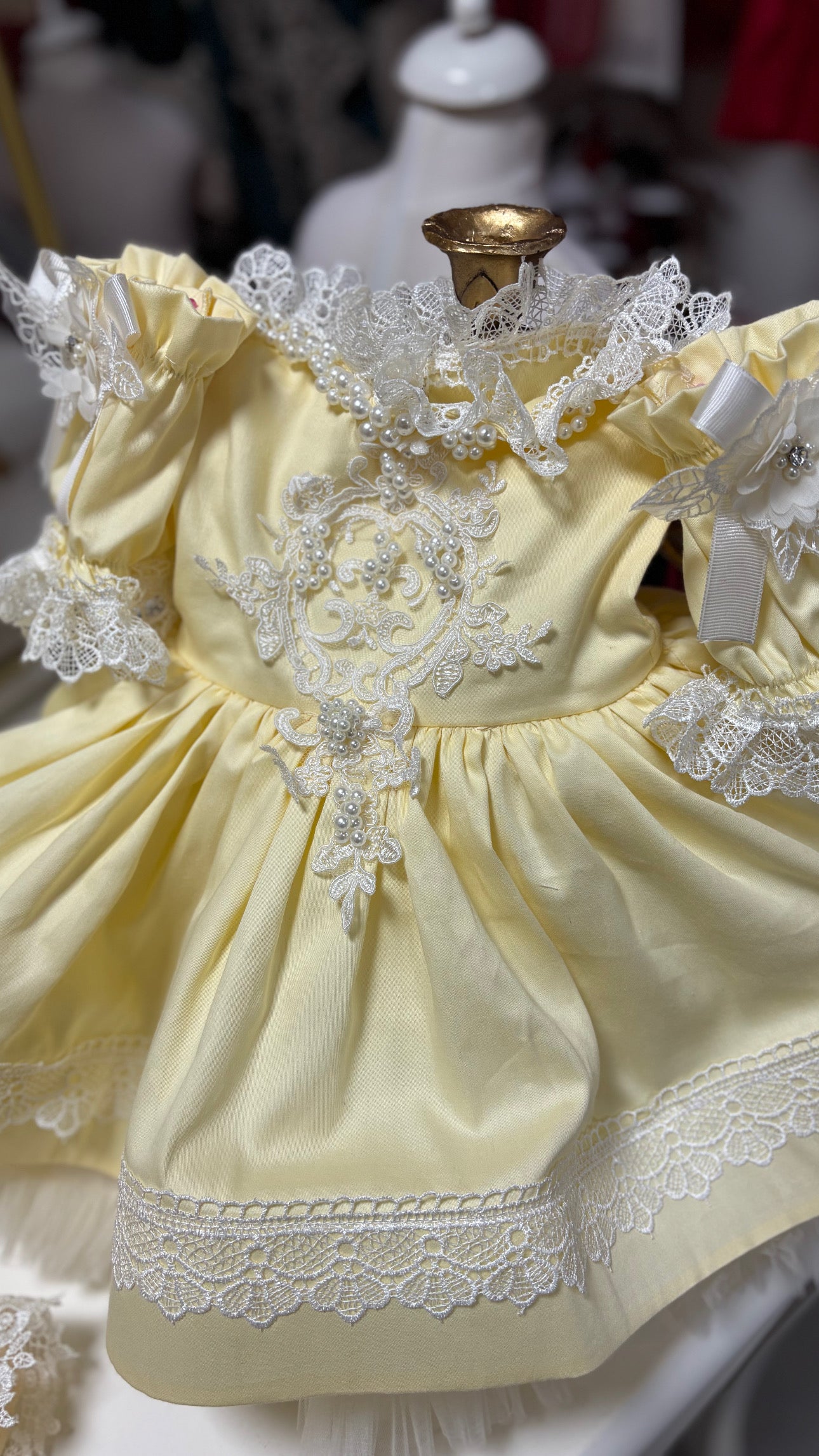 Yellow Fancy Dresses Coton Fabric Pearl Aplıque