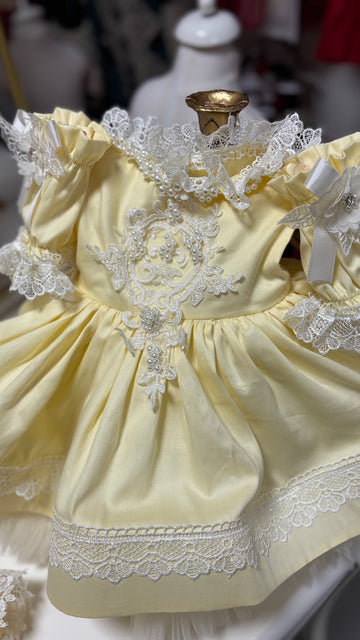 Yellow Fancy Dresses Coton Fabric Pearl Aplıque