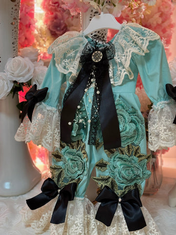 Baby mint jumpsuit and bonnet