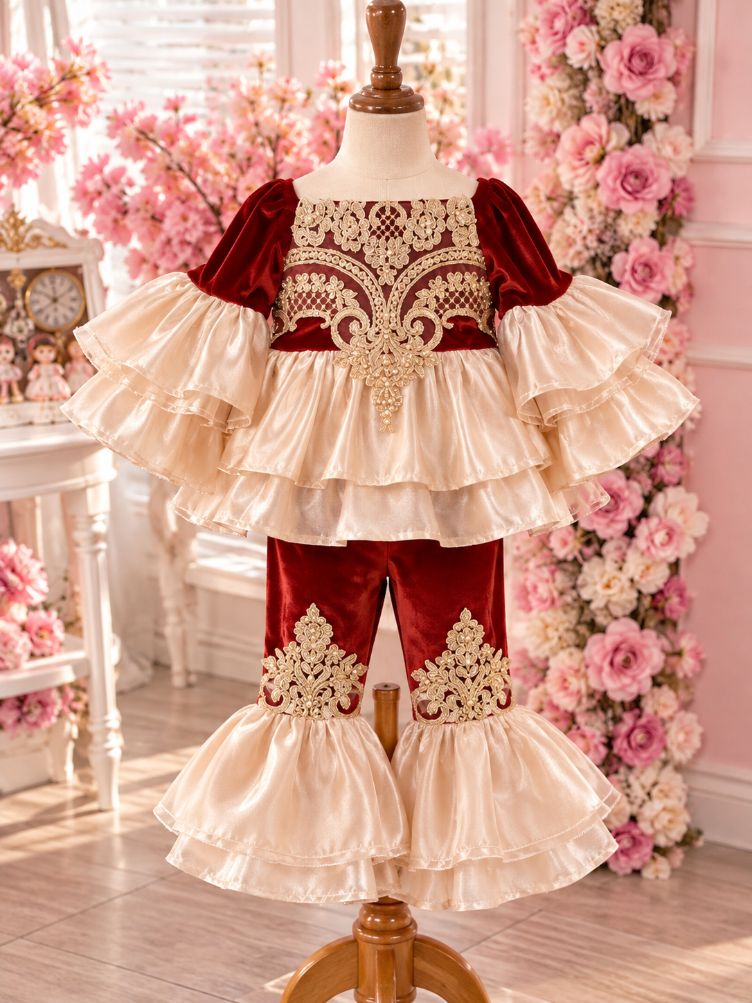 Red velvet girl two pieces outfıt