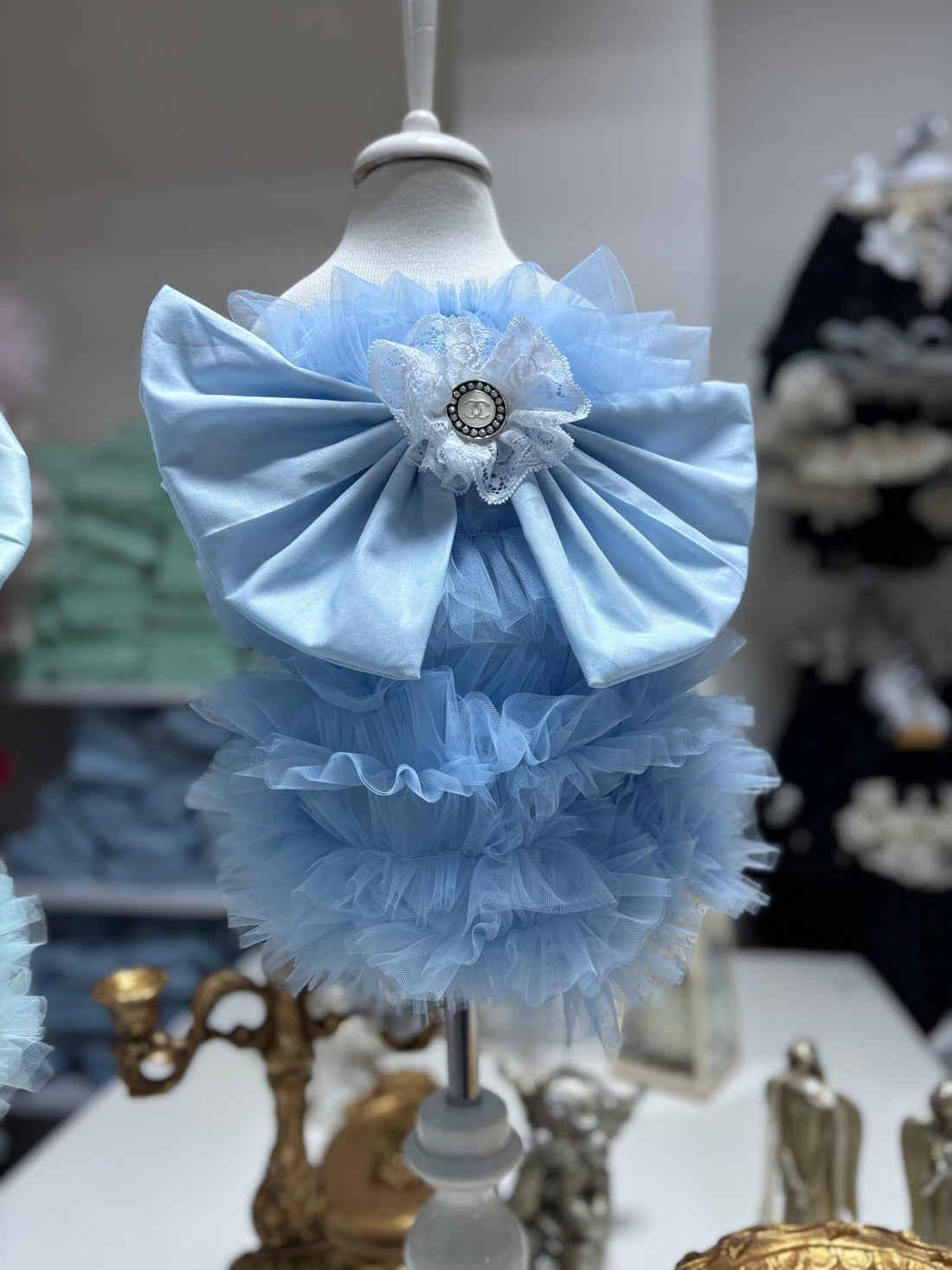 Blue Tulle Puffy Baby Girl Toddler Shorts Blouse Two pieces Set