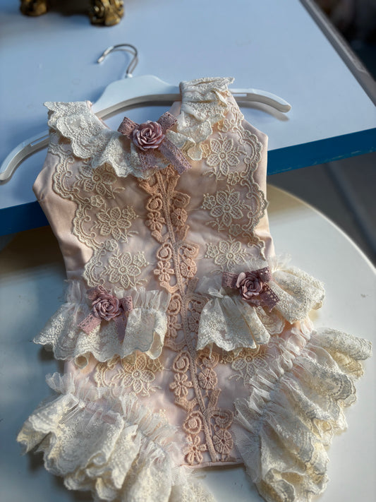 Light pink  vintage coton lace fabric romper wholesale 6pcs