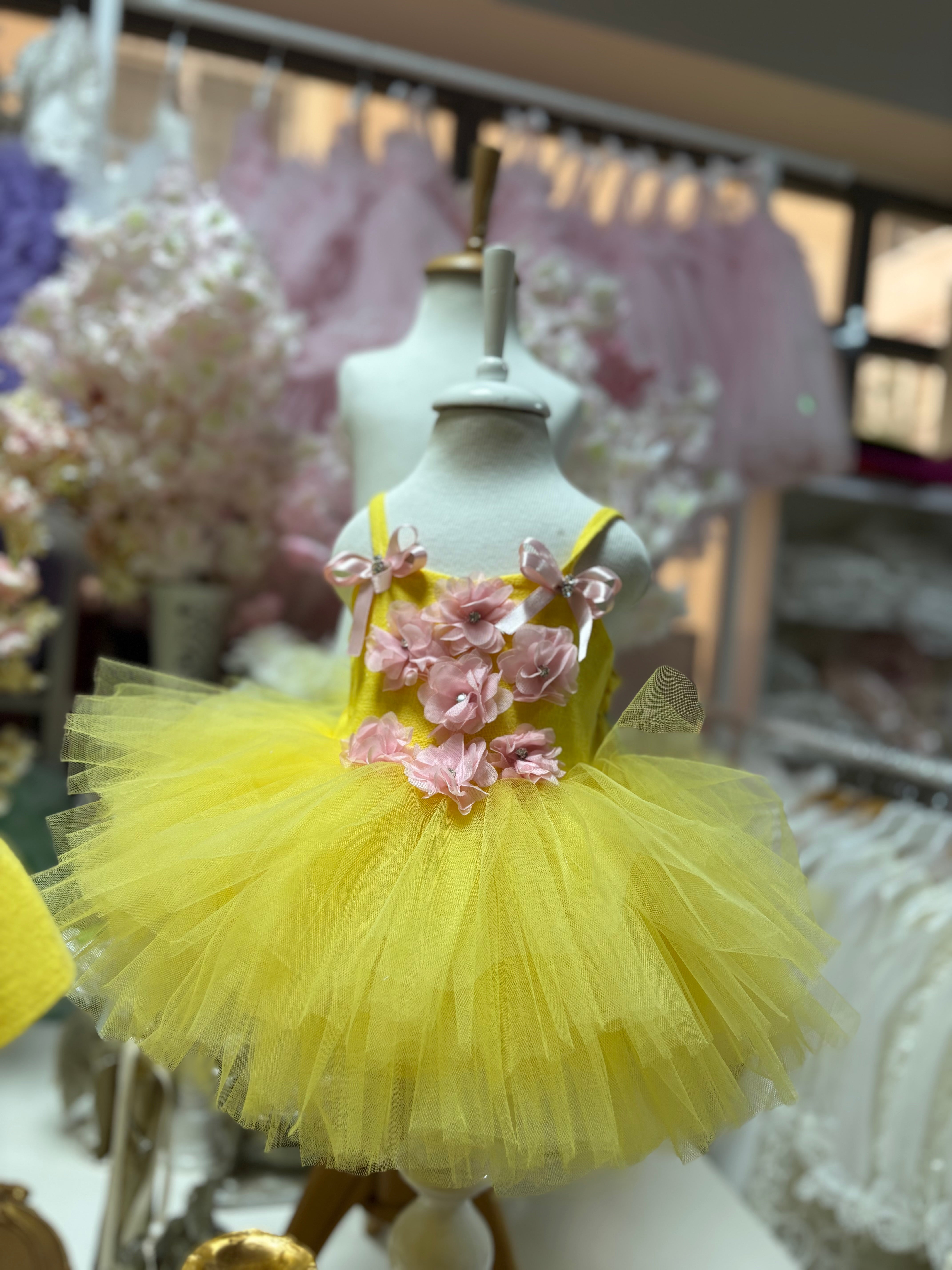 Yellow tutu Dresses Baby Girl Coton Fabric