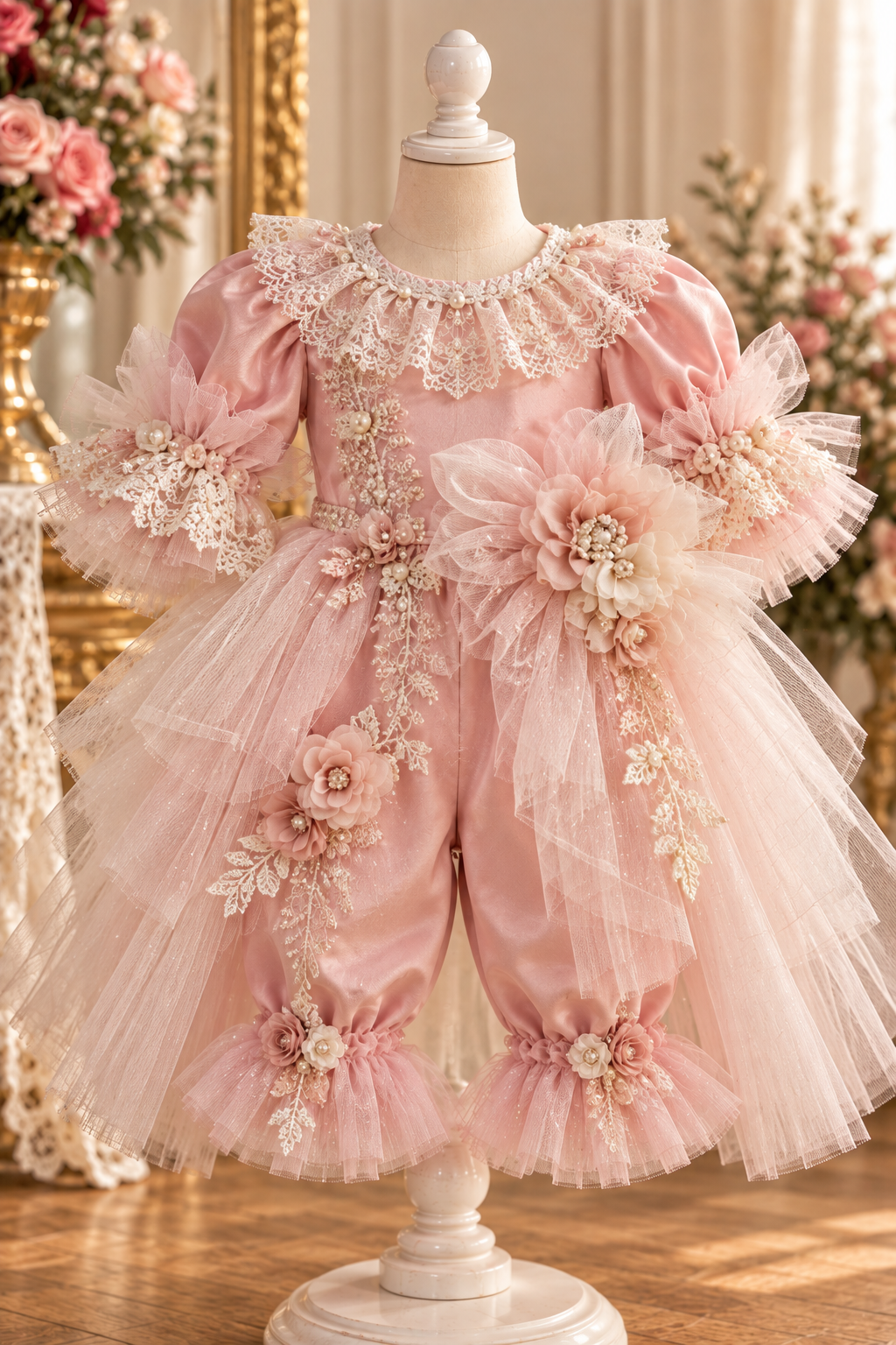 Pink flowers jumpsuit and bonnet