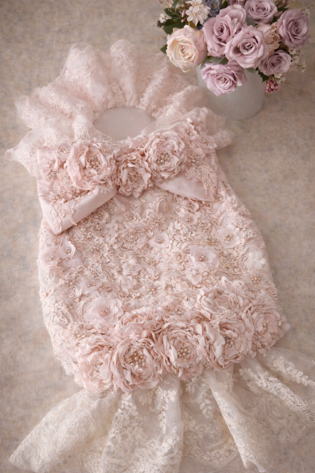 Light Pink Full Pearl Flowers Baby Swaddle