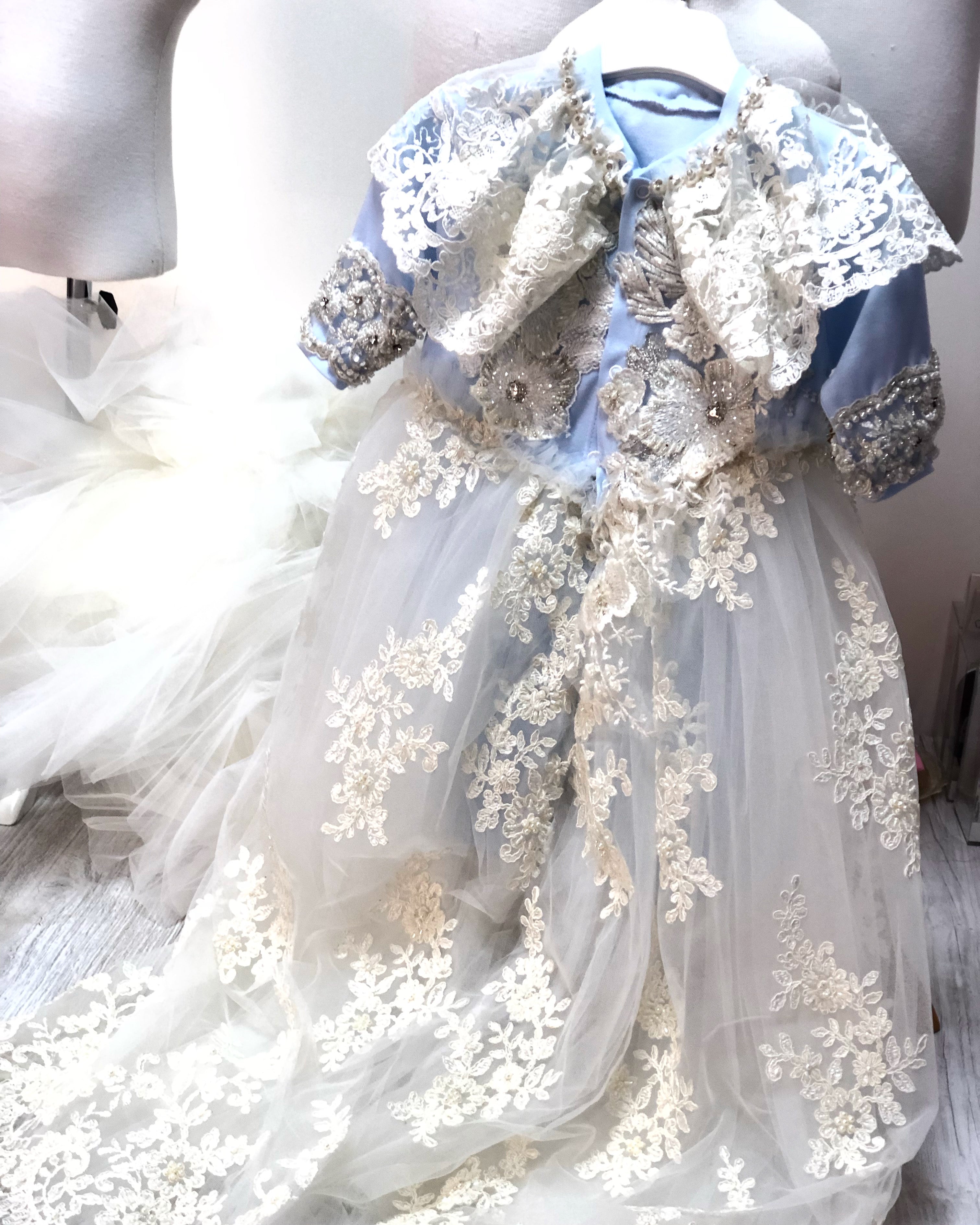 Blue Coton Jumpsuit Gown And Hat