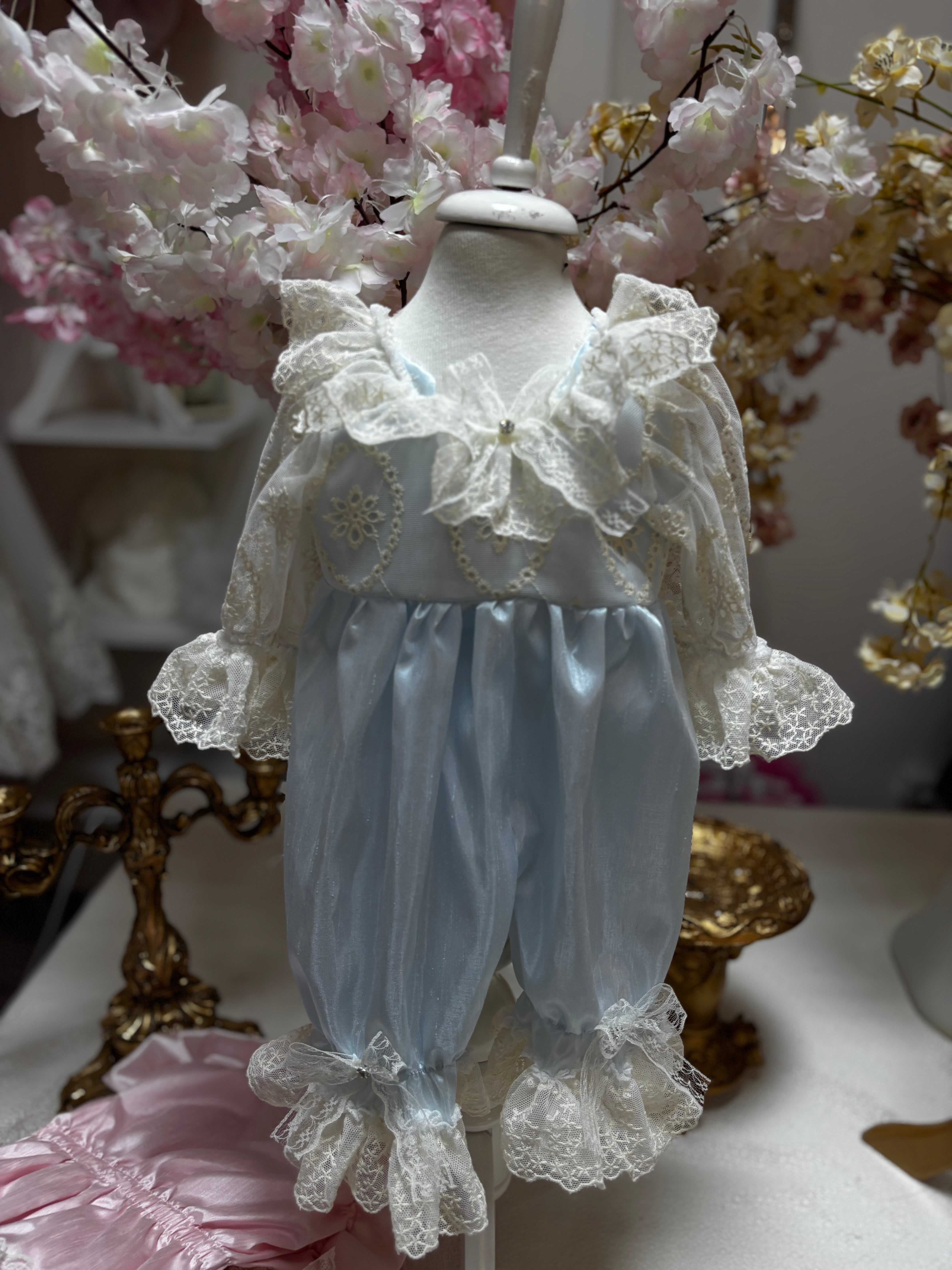 blue silk baby jumpsuit