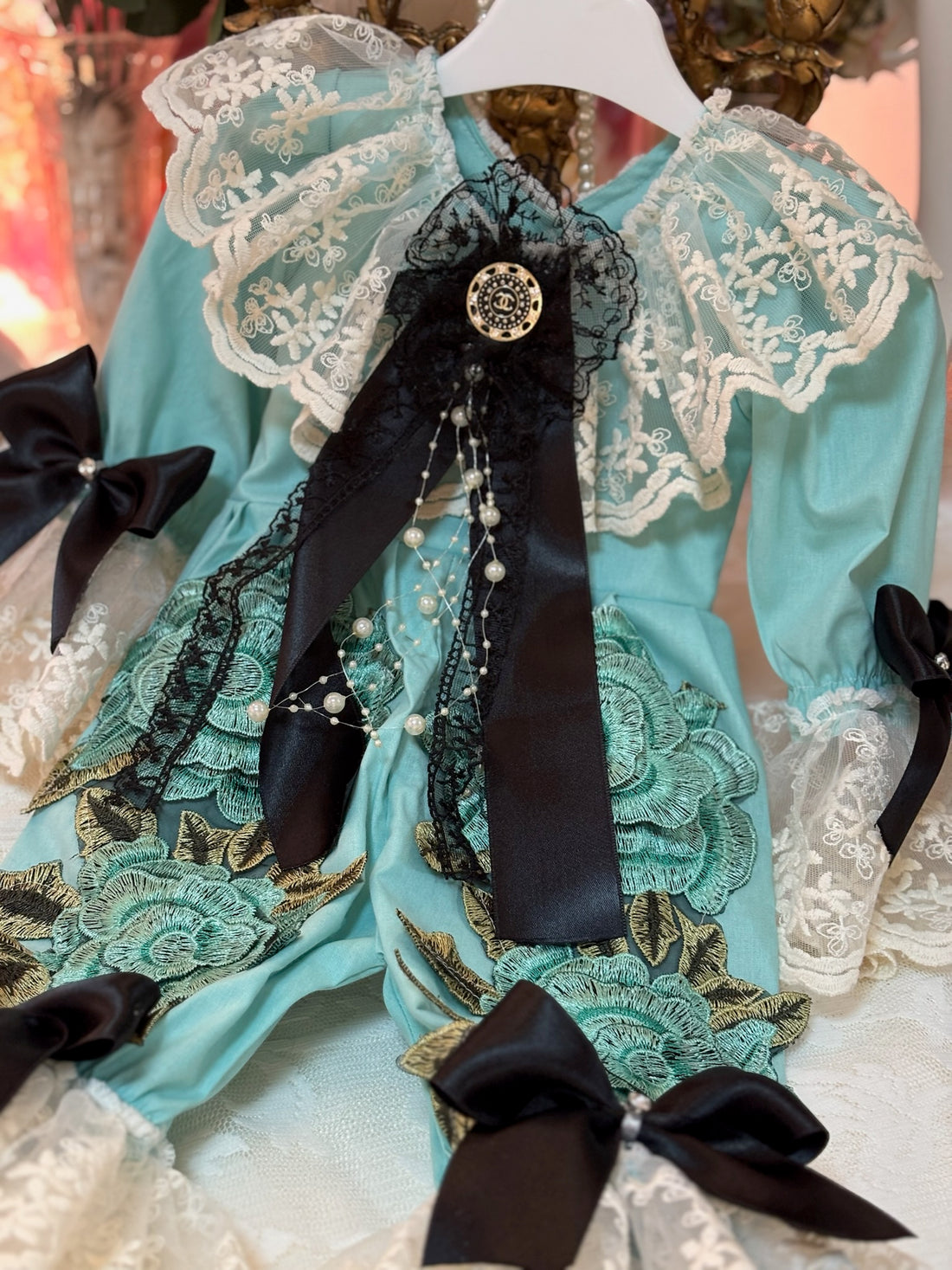 Baby mint jumpsuit and bonnet