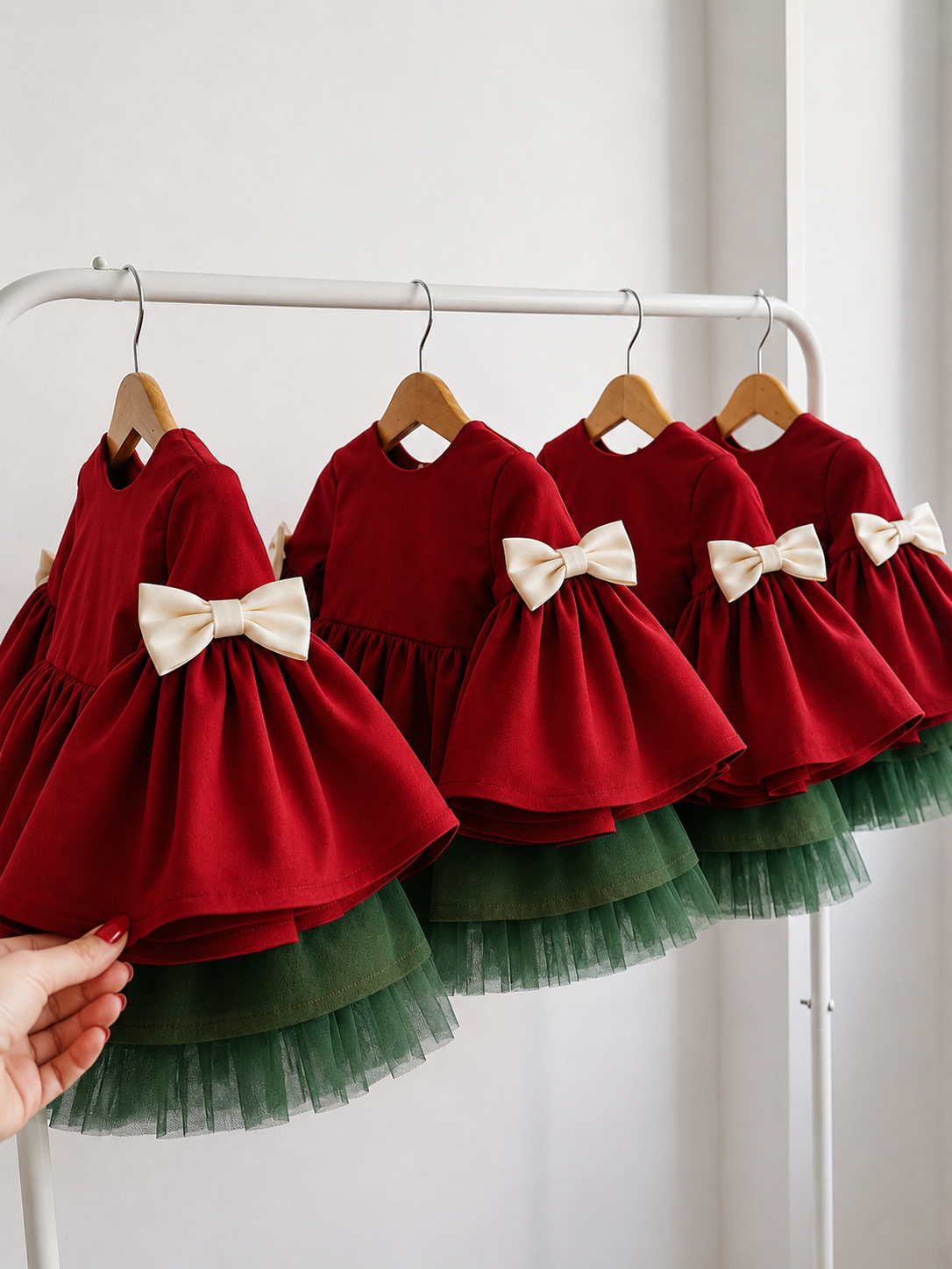 Red holiday dress and hairdos