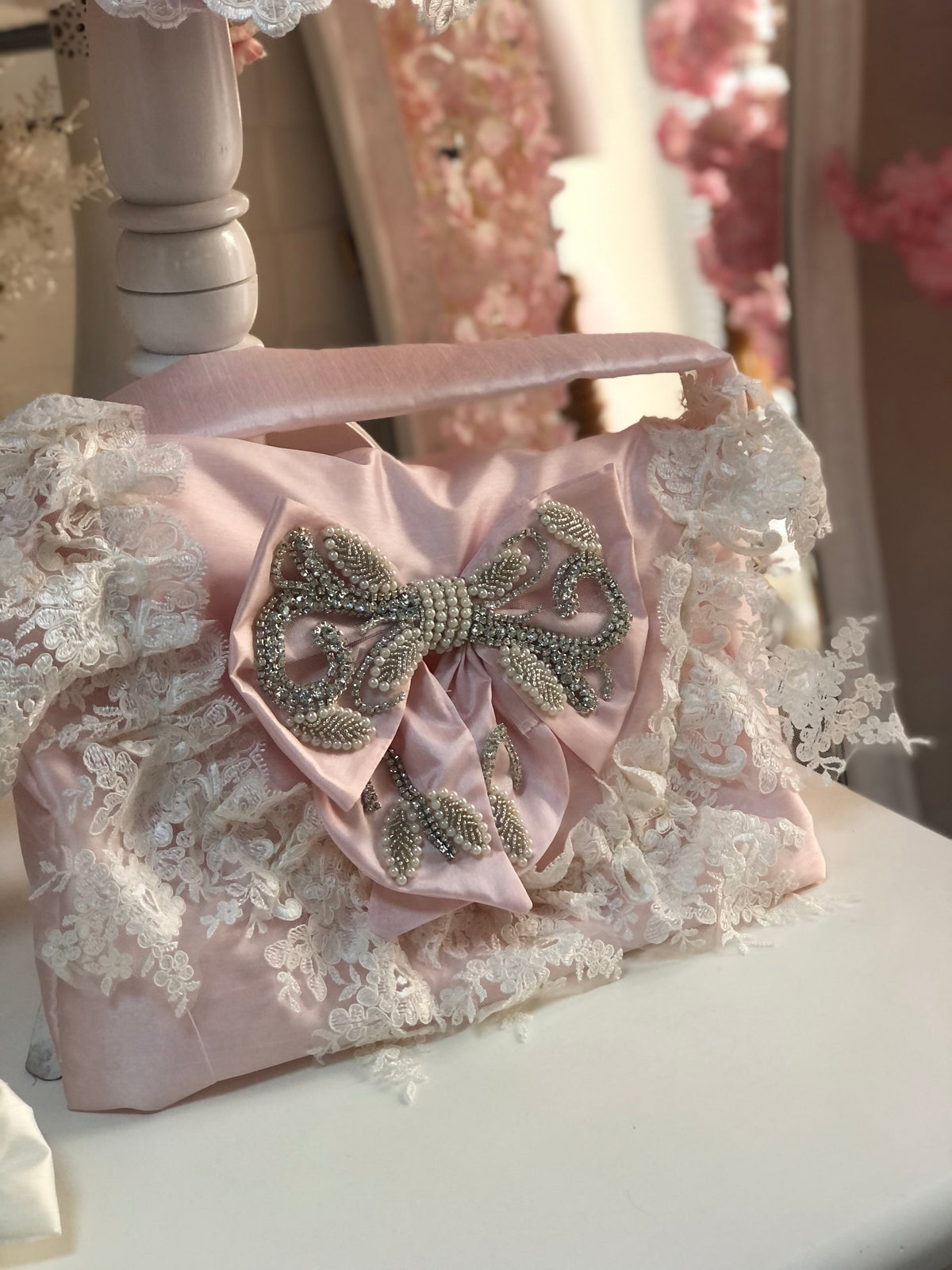 Pink silk diaper bag