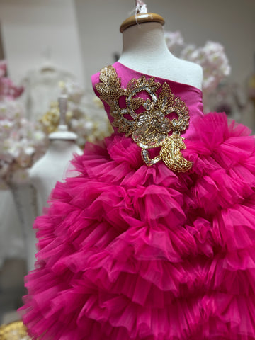 Hot pink girl puffy dress