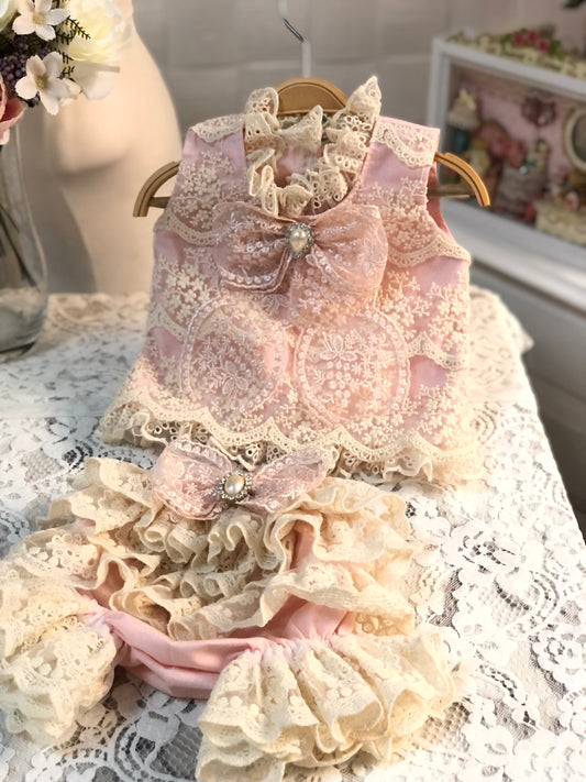 Lace fabric baby and girl two pieces outfıt