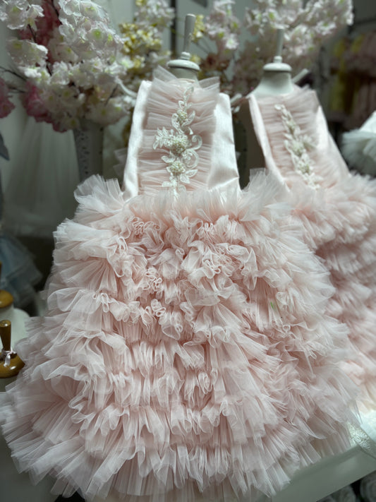 Pink tulle long baby gown