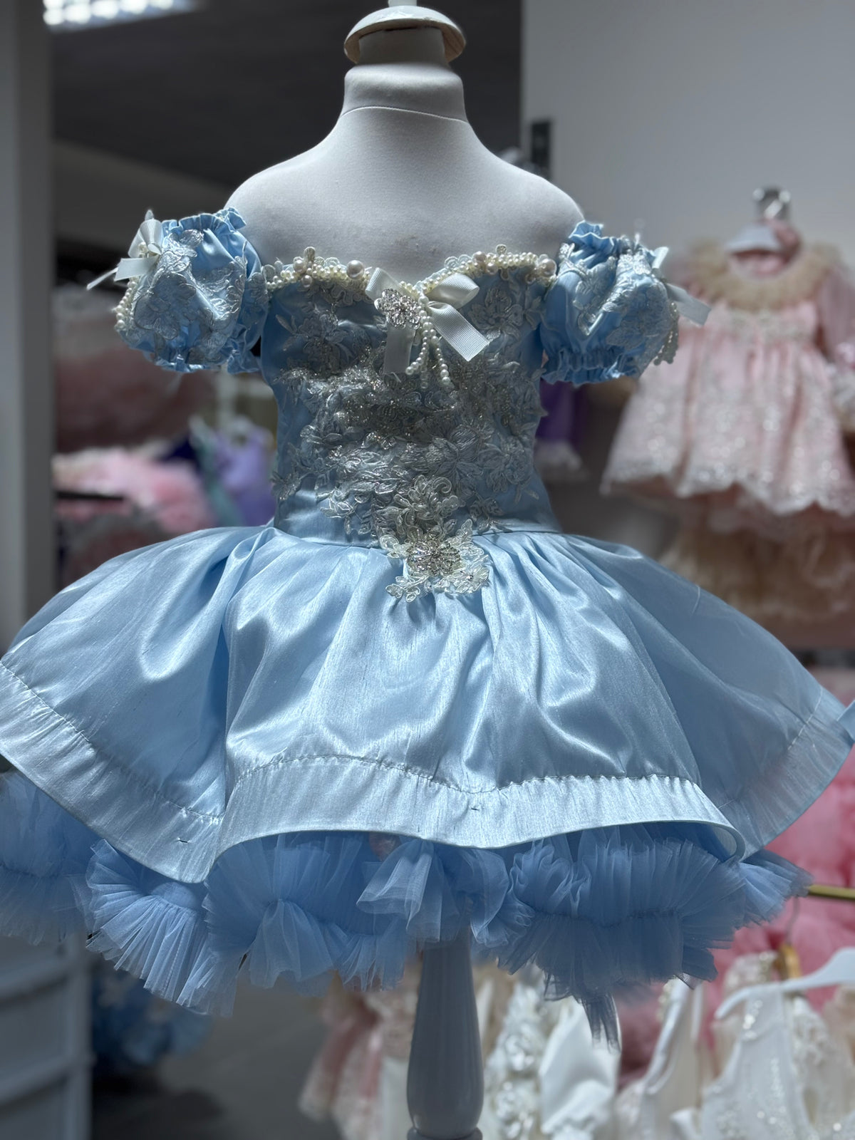 Blue silk fabric girl funny dress
