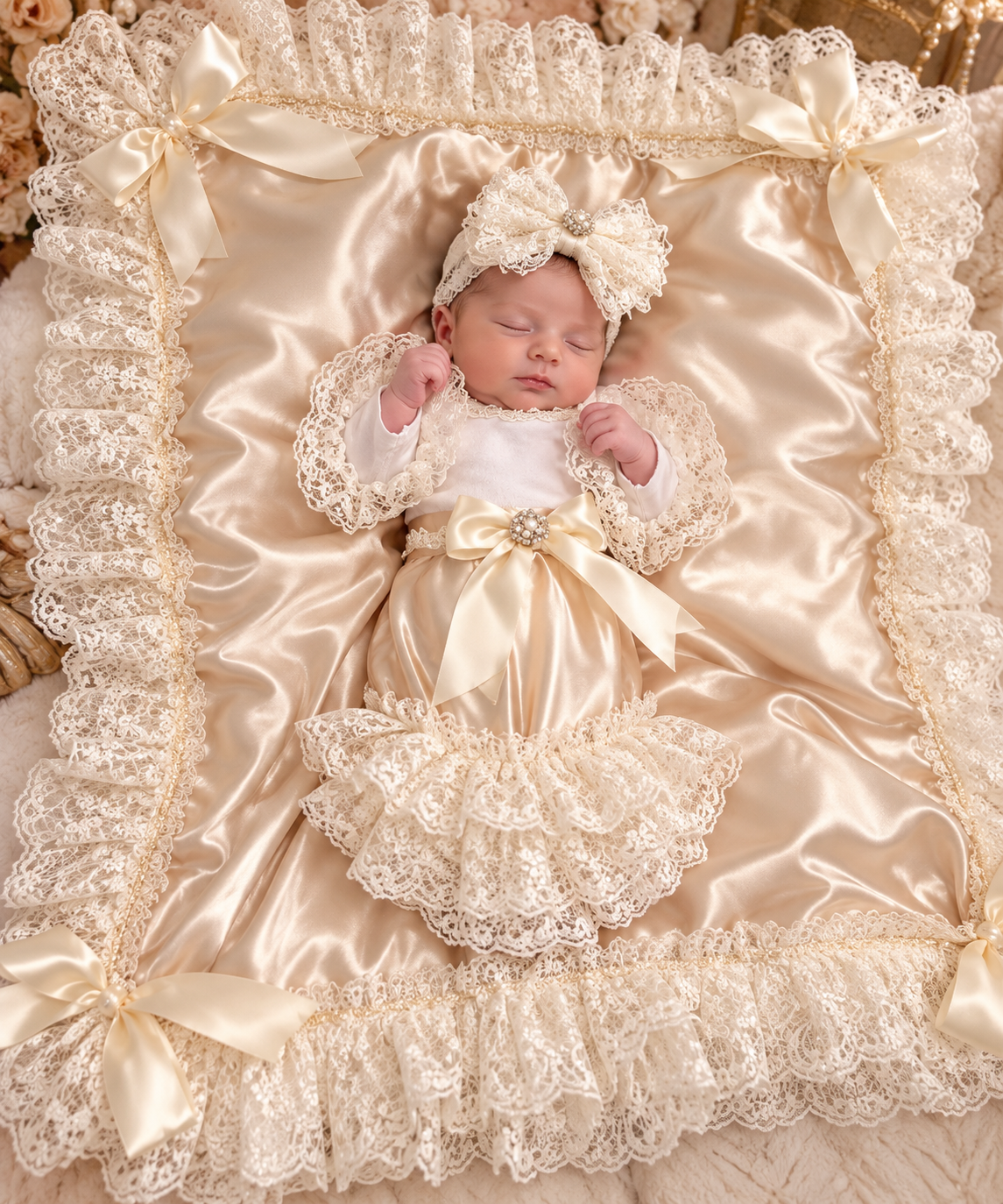 Baby mini gown hair bow and blankent set wholasale 4 pcs