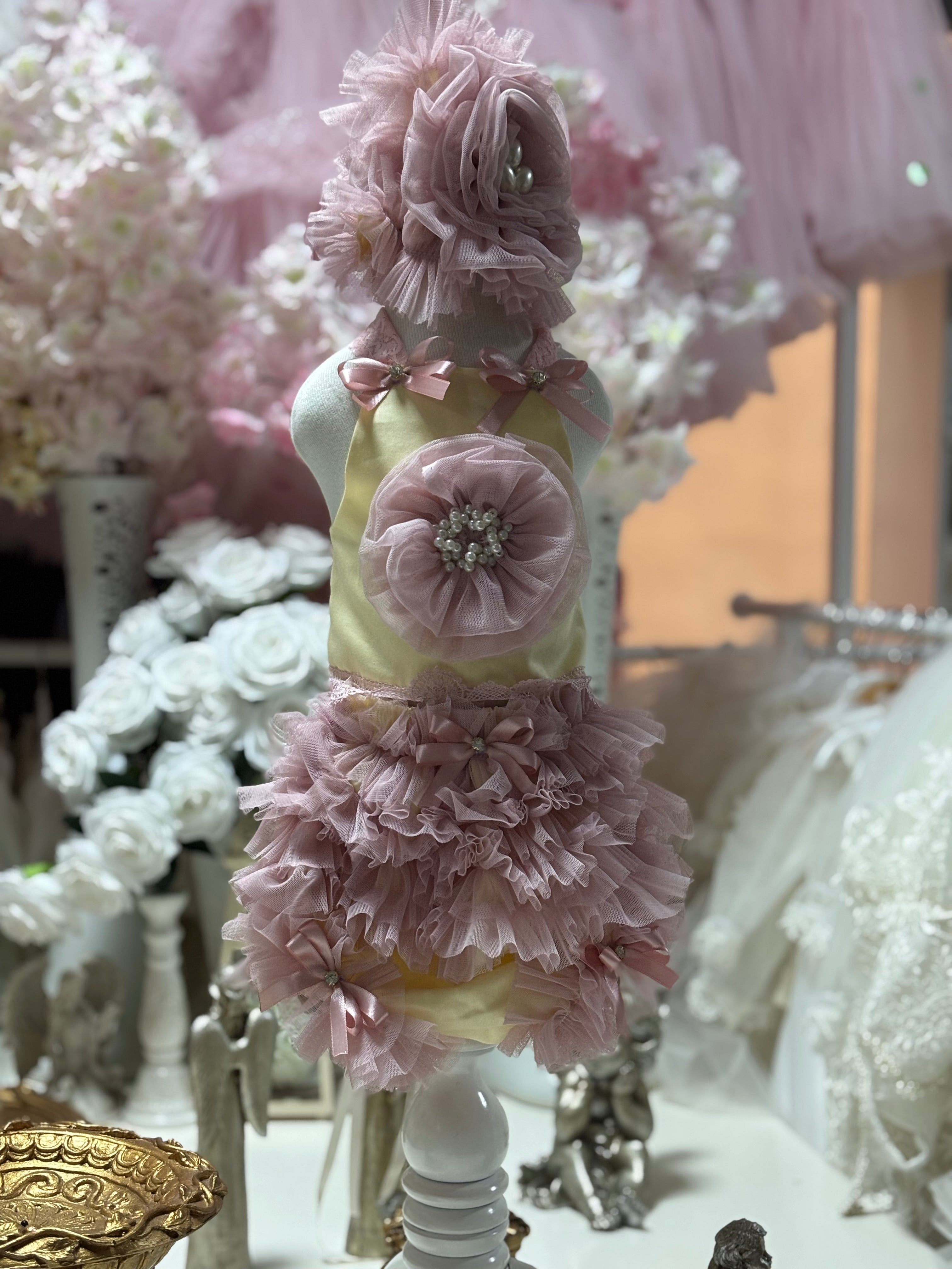 Yellow and pink two pieces outfit and hair band