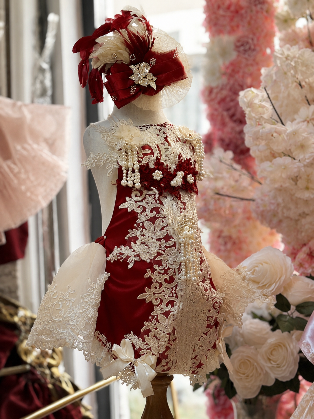 Red silk fabric holiday romper