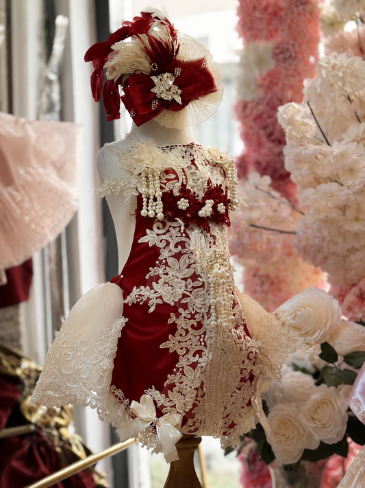 Red silk fabric holiday romper