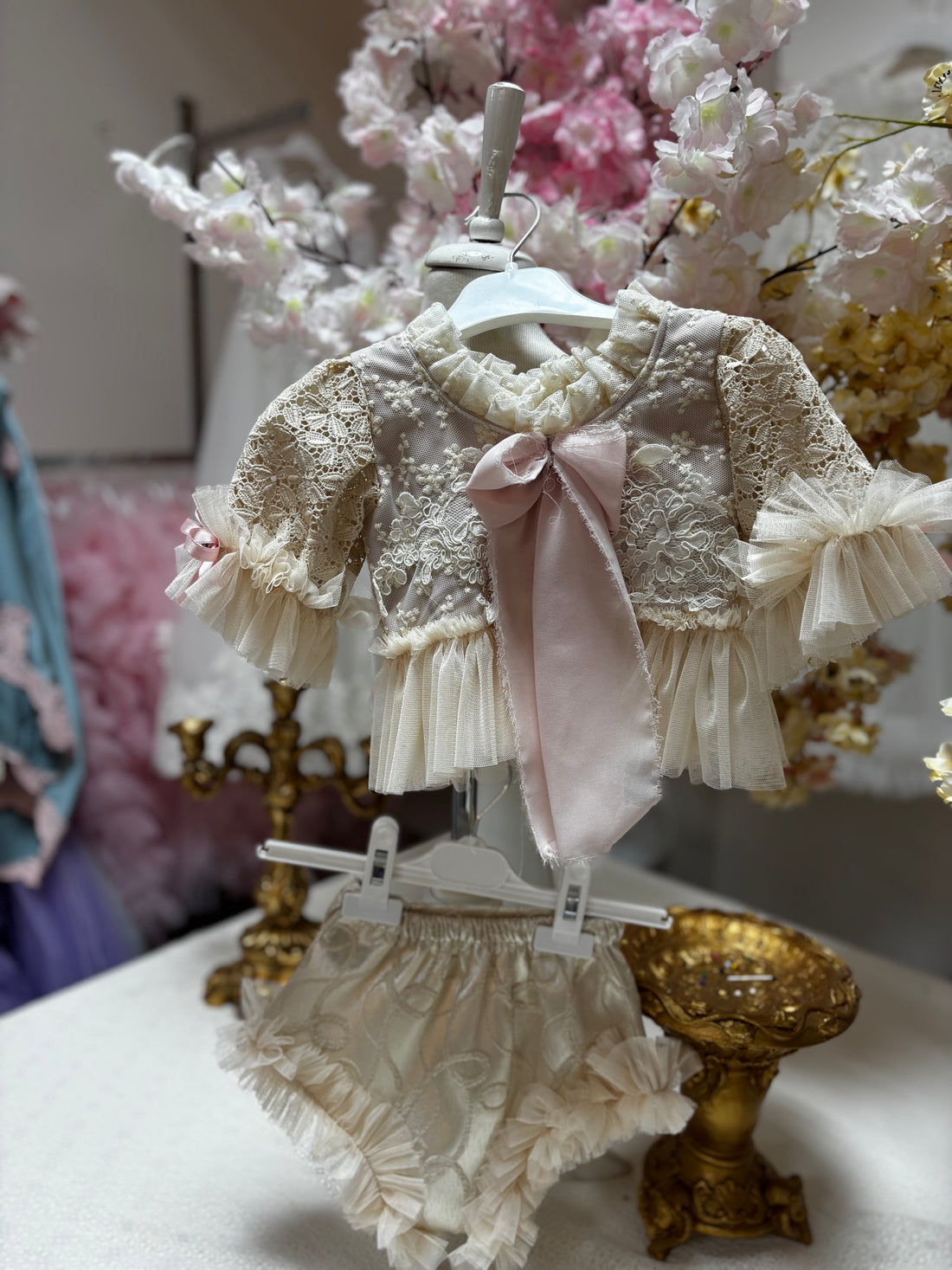 ivory vintage two pcs outfit baby