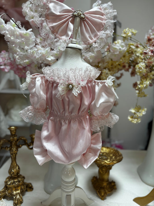 Silk light pink baby romper