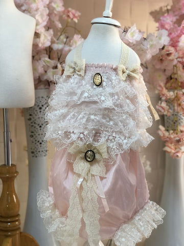 Light pink silk fabric lace baby girl blouse and shorts